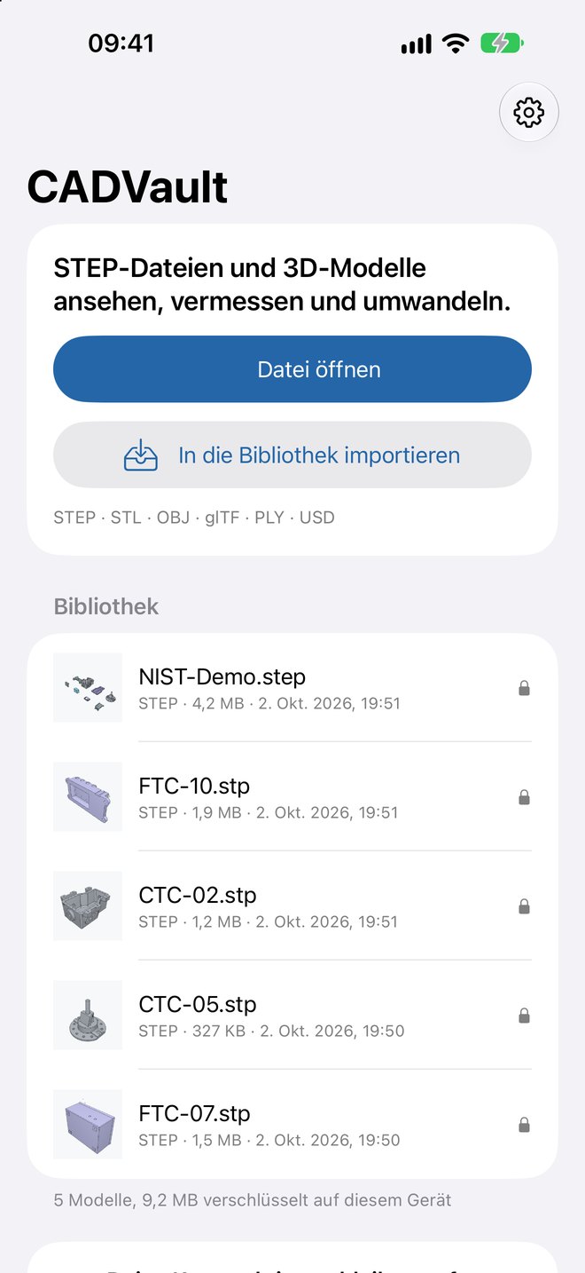 Startseite von CADVault mit verschlüsselter Bibliothek