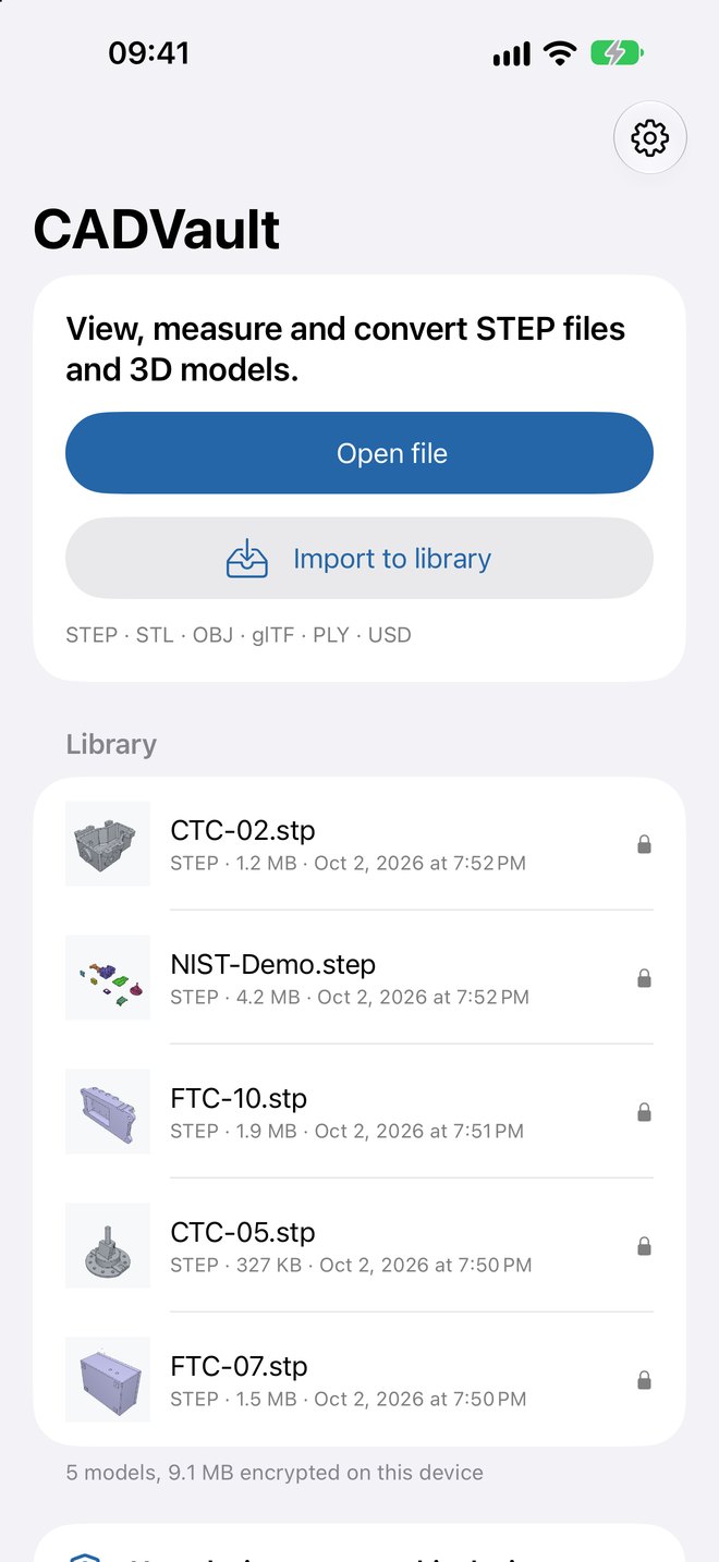 CADVault home screen with the encrypted library