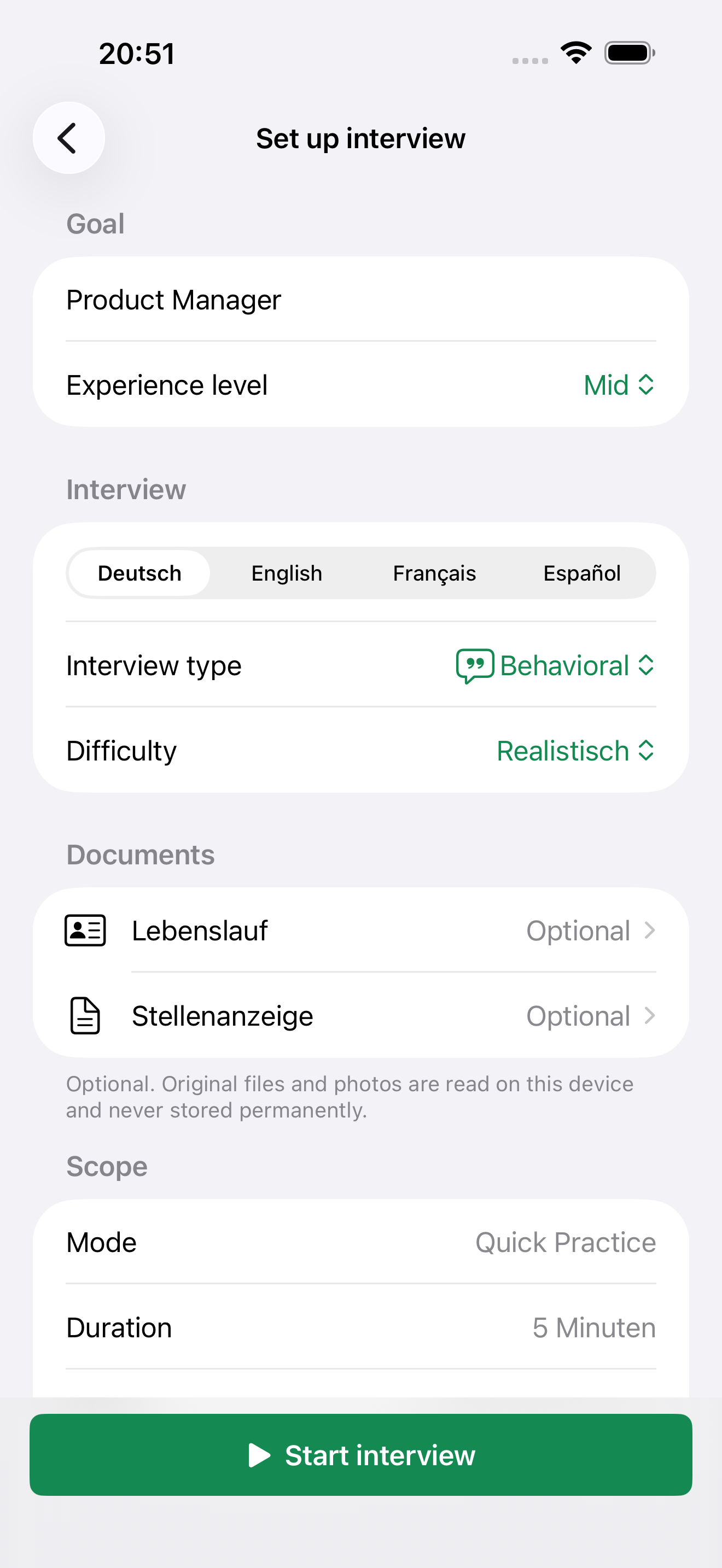 Interview setup