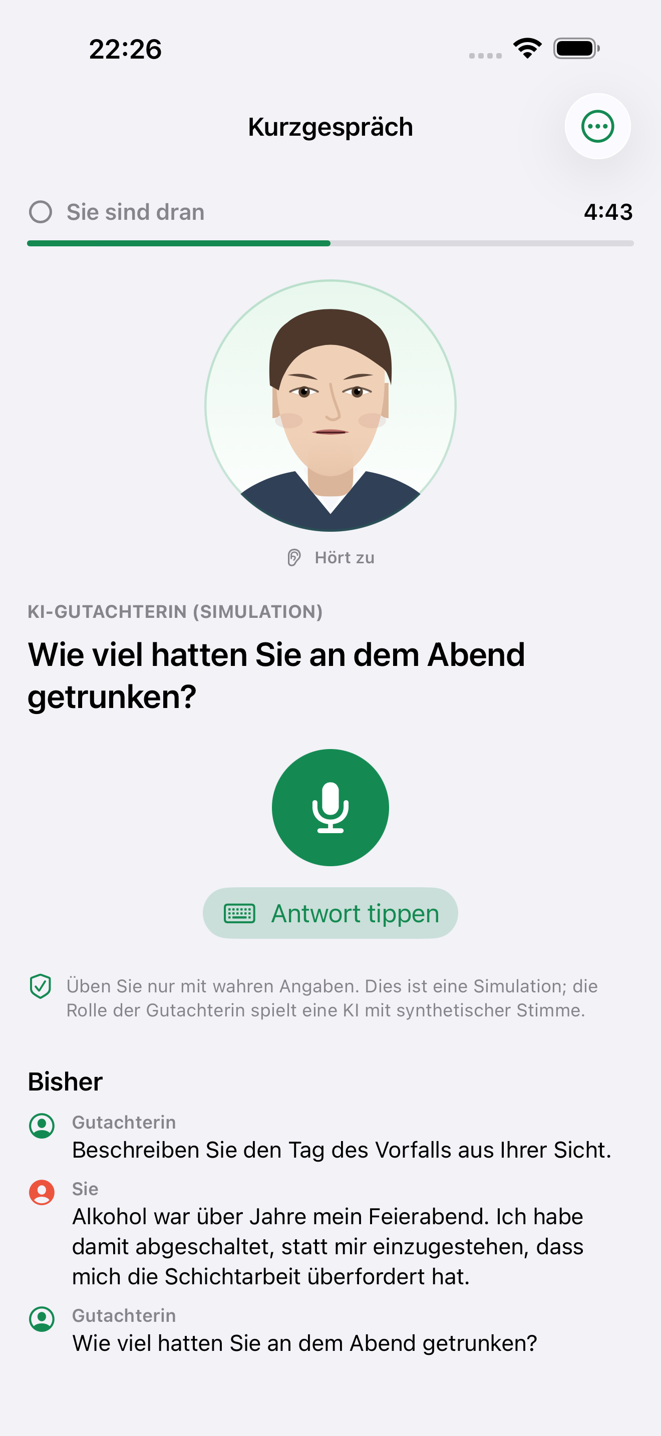 Laufendes simuliertes Untersuchungsgespräch