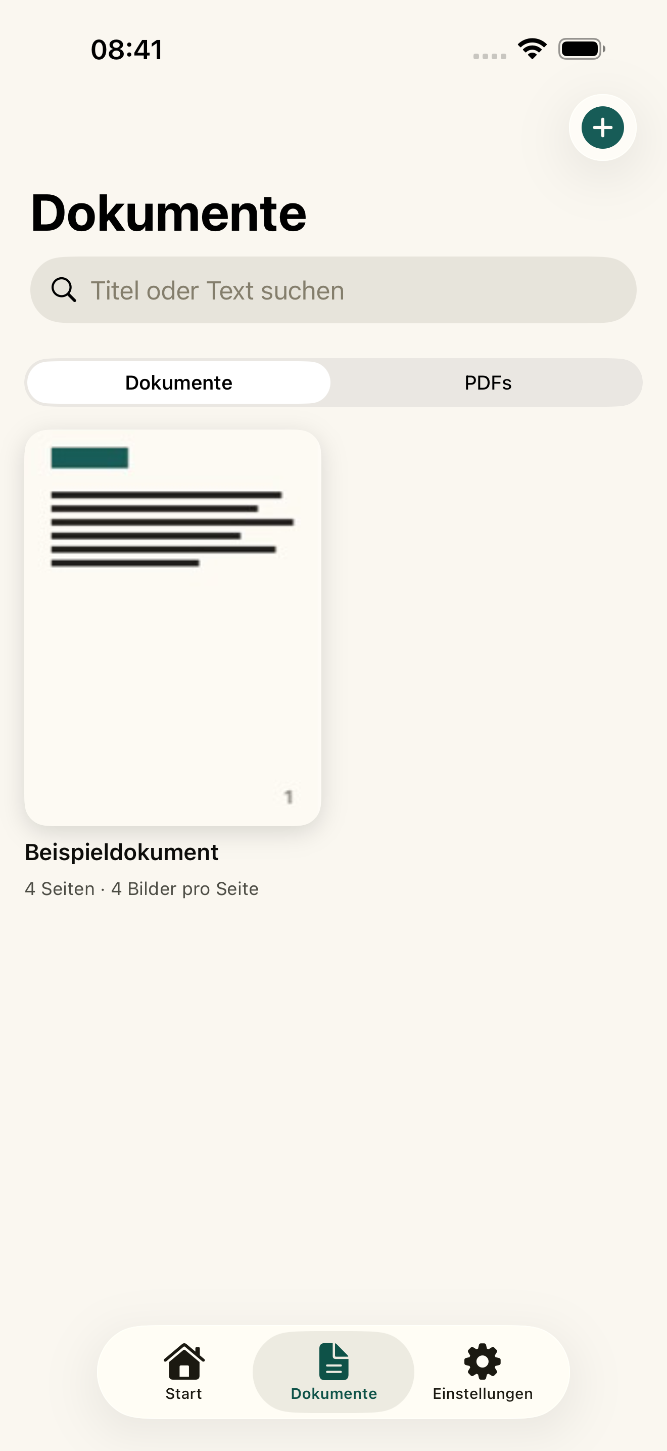 Dokumente-Tab mit allen gescannten Unterlagen