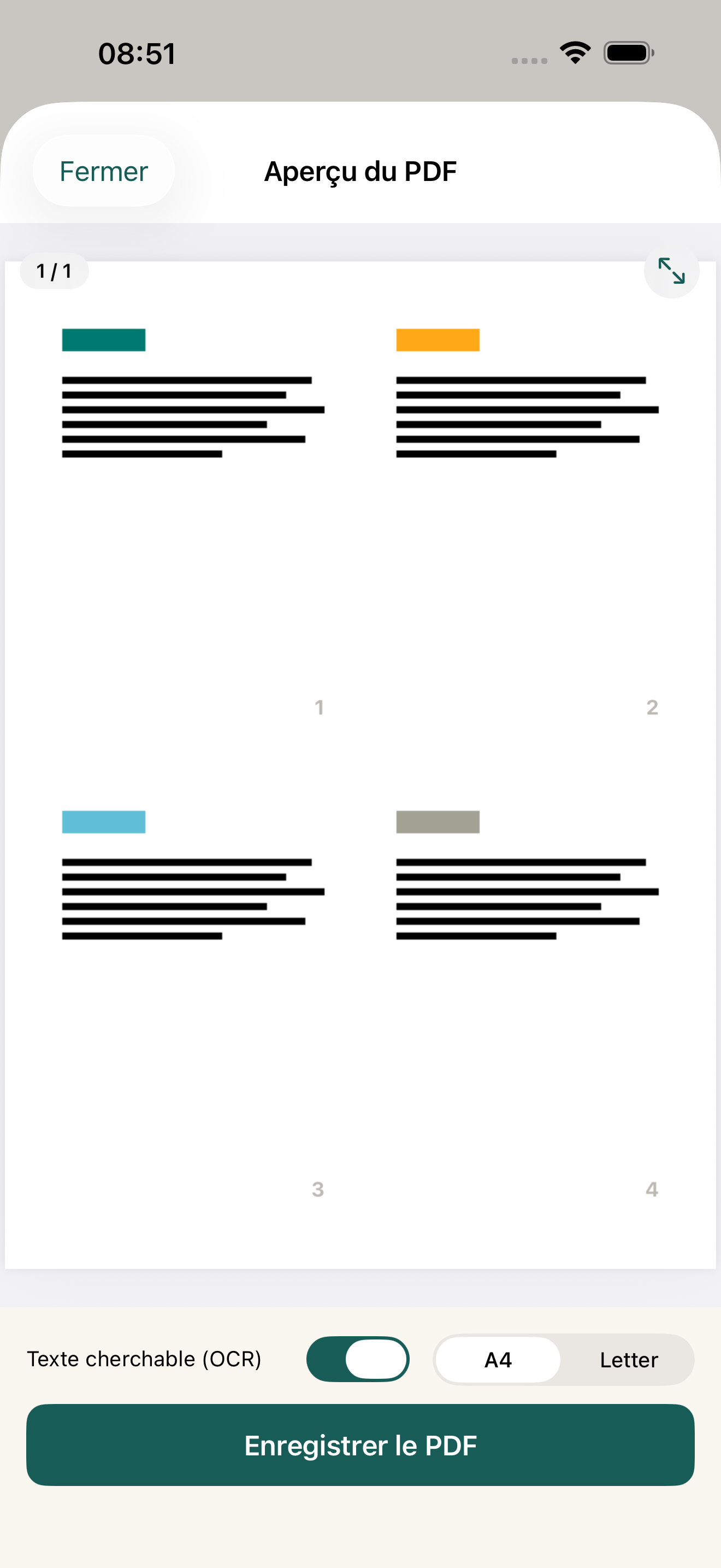 Aperçu du PDF avant l'enregistrement