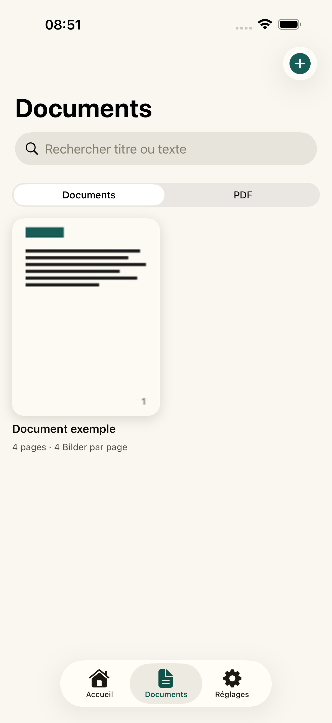 Onglet Documents avec tous les fichiers numérisés